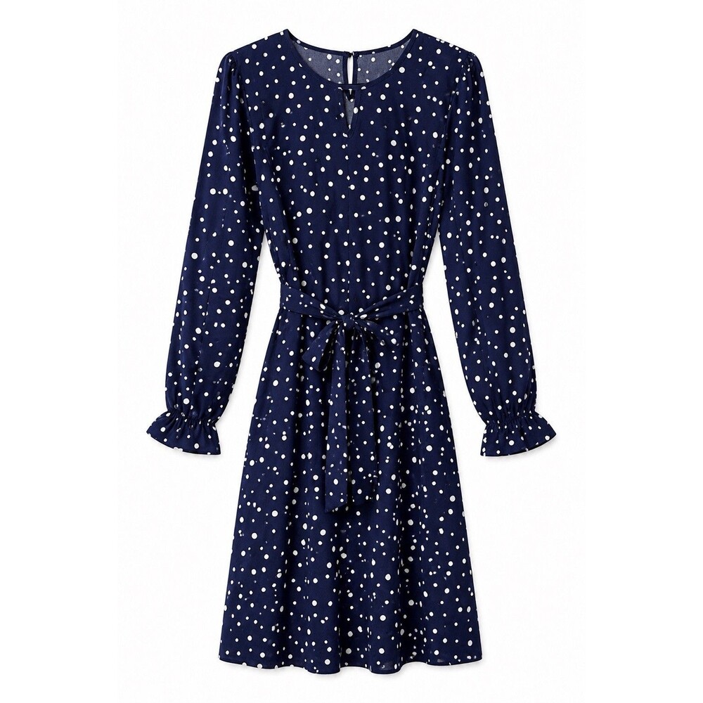 Shein Women’s Long Sleeve Tie Waist Polka Dot Midi Dress Size Medium NWOT
